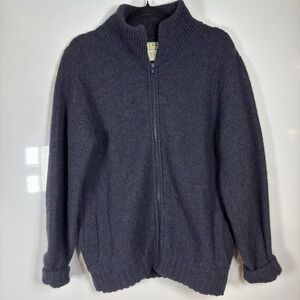 Vintage LL Bean Sweater Mens Medium Navy Wool Full Zip Cardigan Made USA 80s